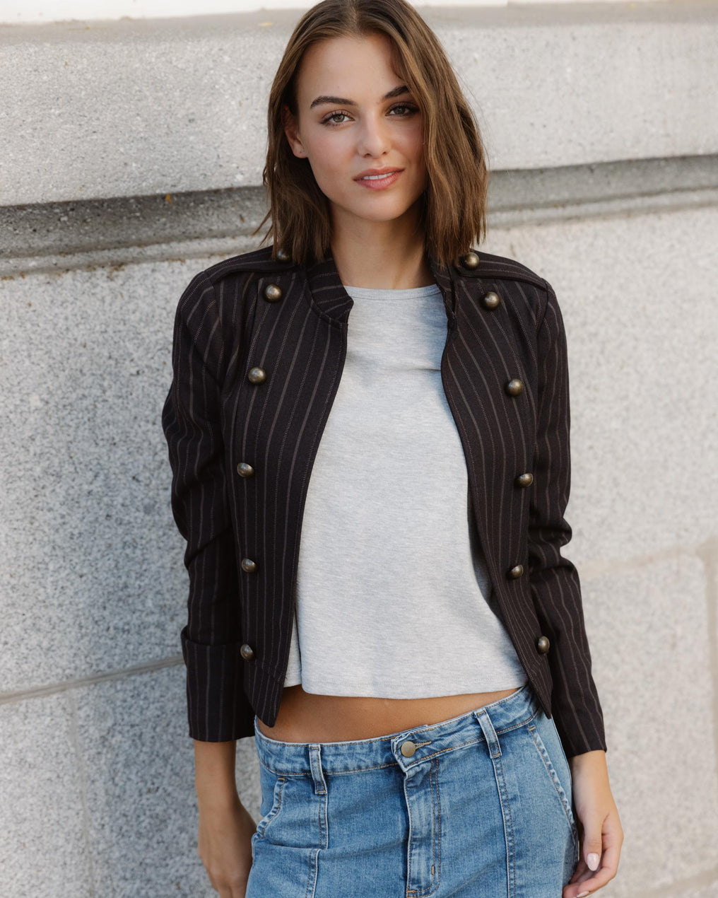 Chaqueta Botones Rayas Azul Oscuro