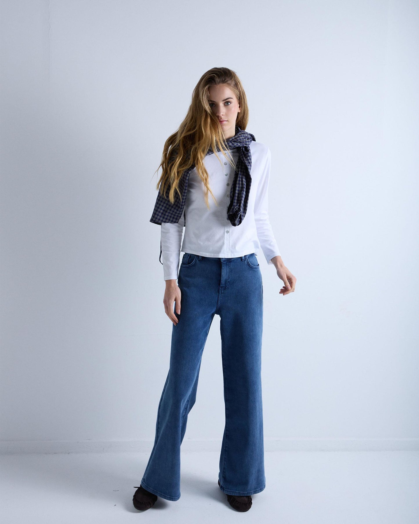 Blue Wide Leg Corduroy Trousers