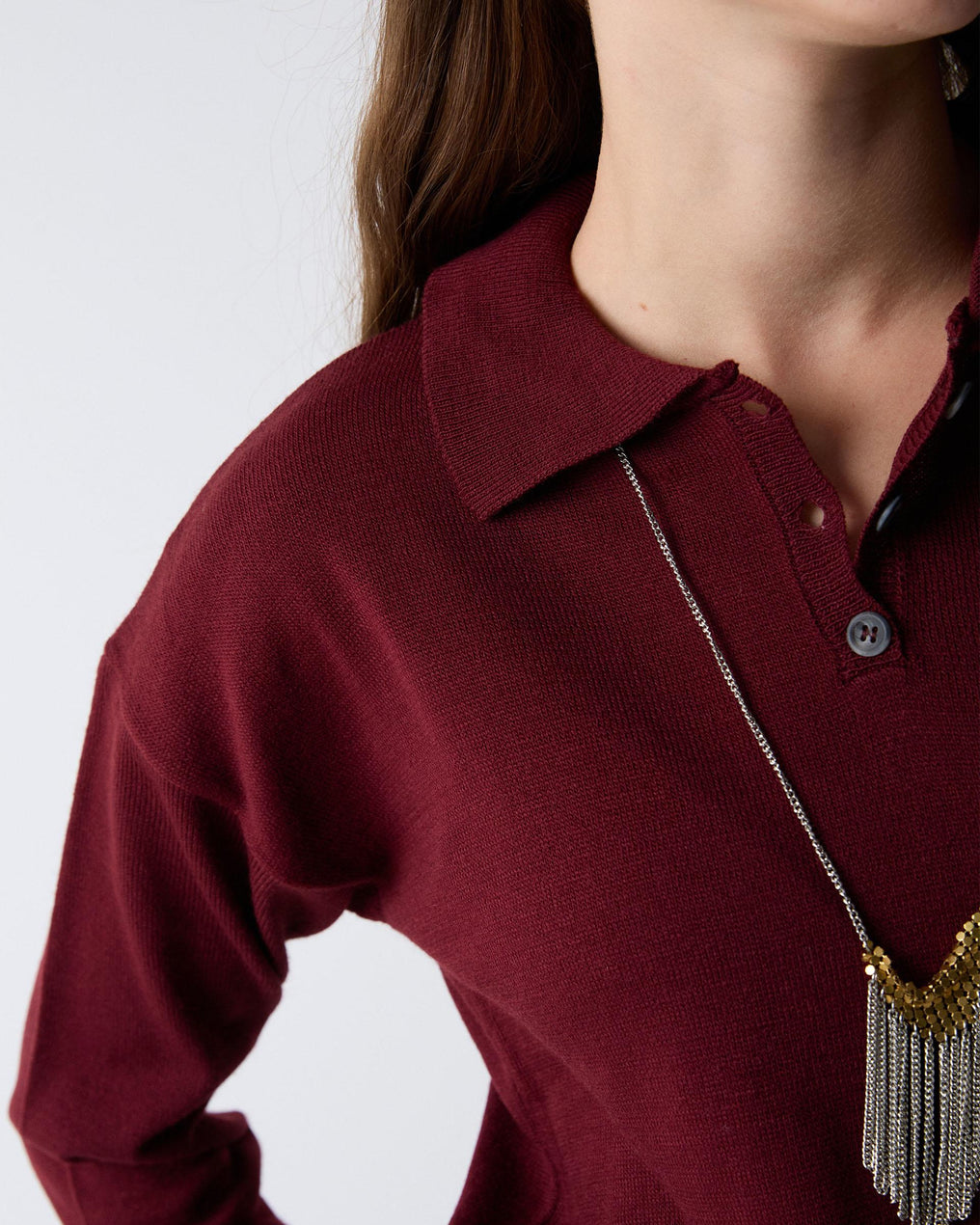 Maroon Fine Knit Polo Sweater