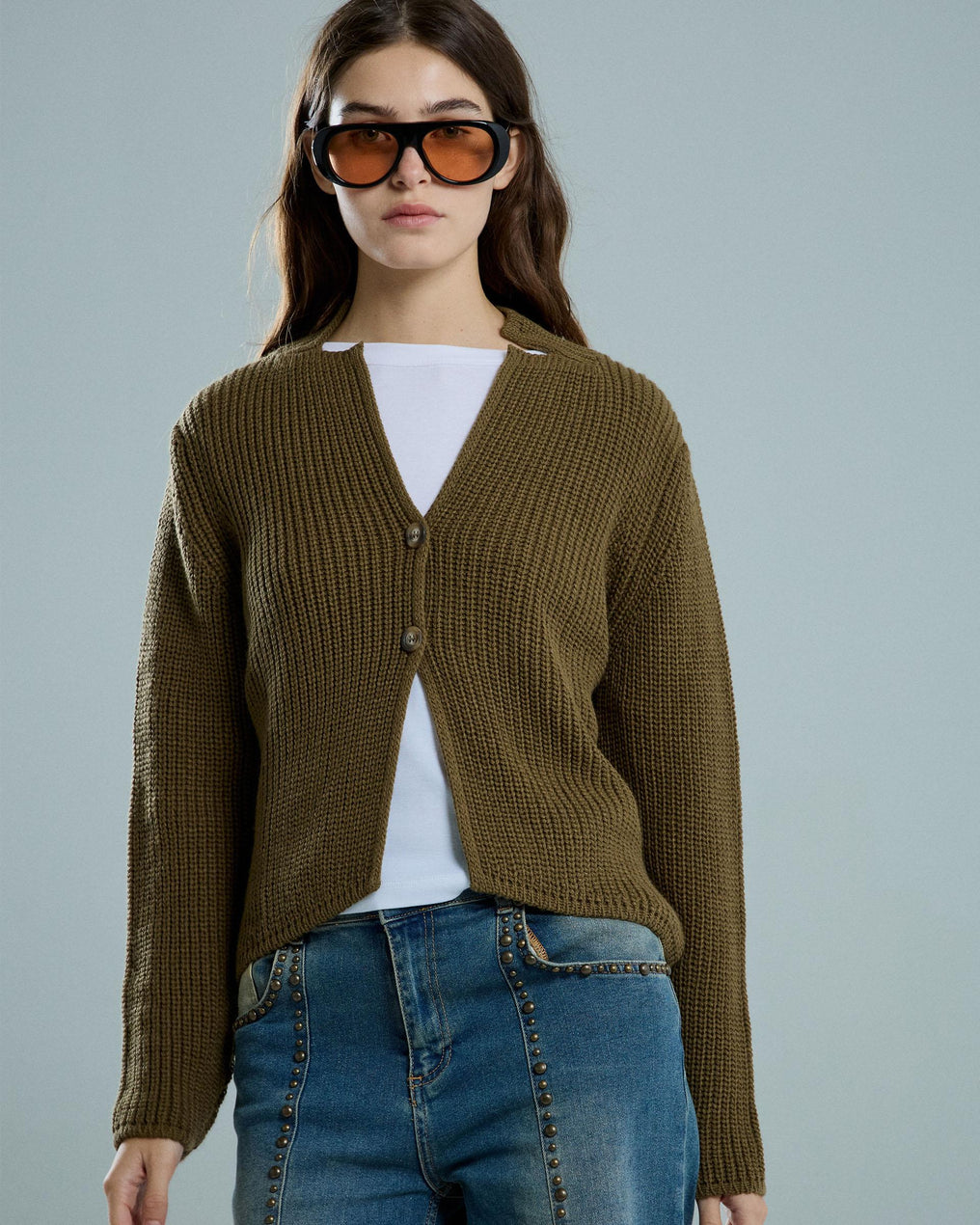 Chaqueta Abierta Botones Kaki
