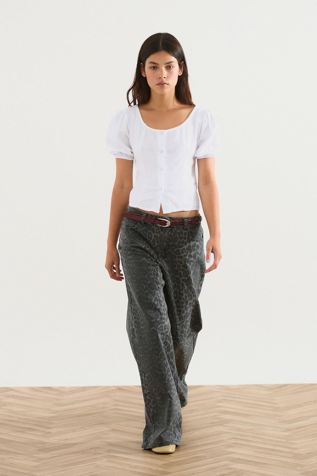Jeans Wide Leg Animal Print Gris