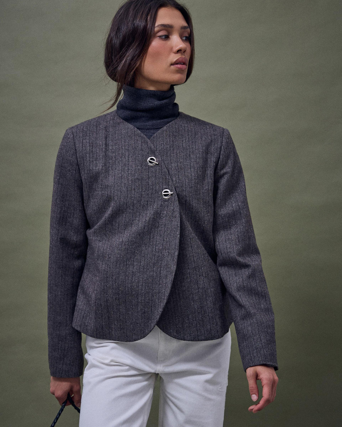 Chaqueta Botones Anillas Mezcla Lana Taupe