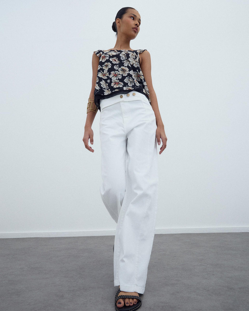 Black Printed Chiffon Cami Top