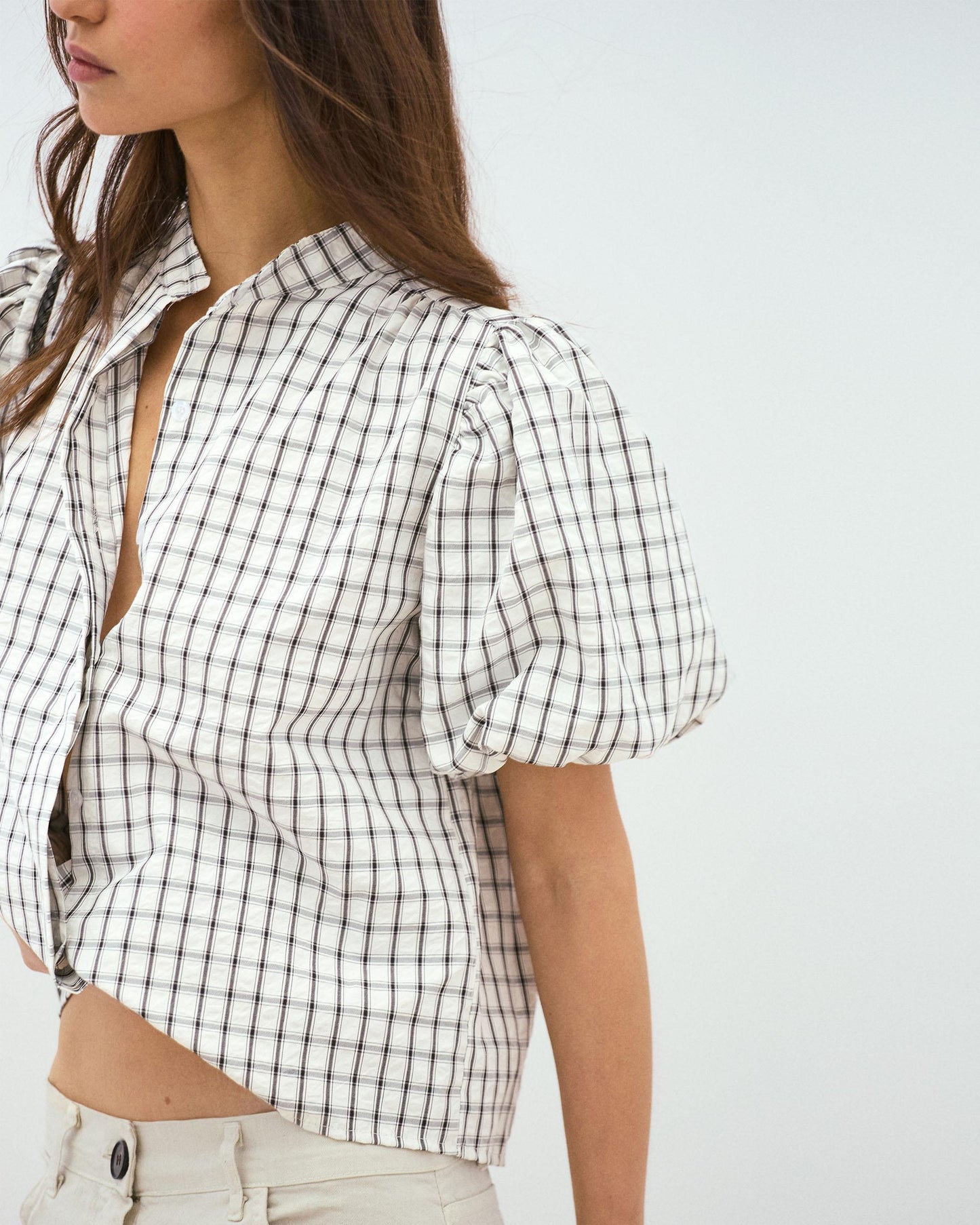 Puff Sleeve Gingham Blouse White