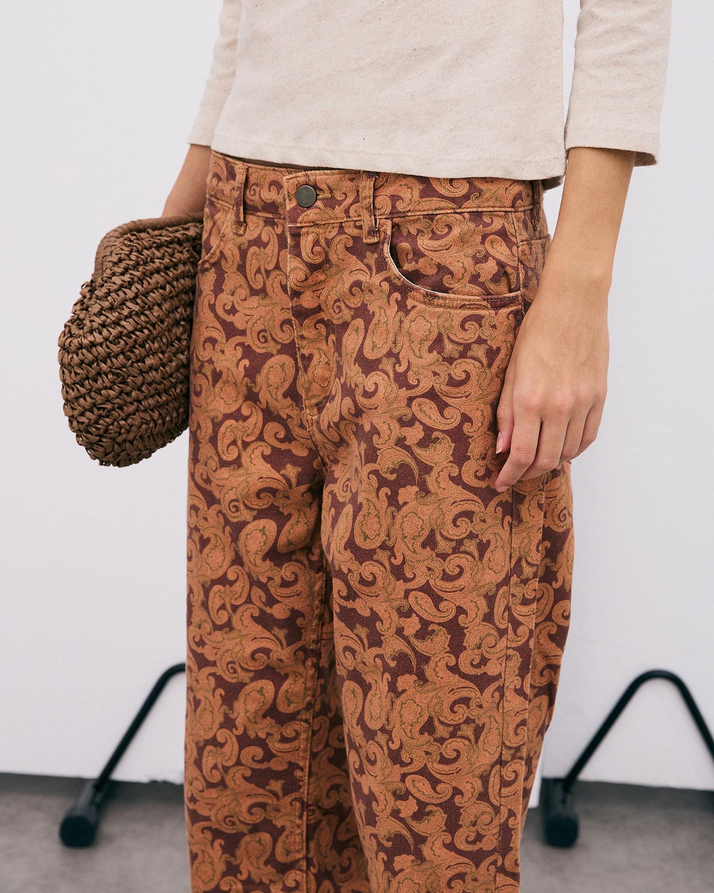 Orange Paisley Print Jeans