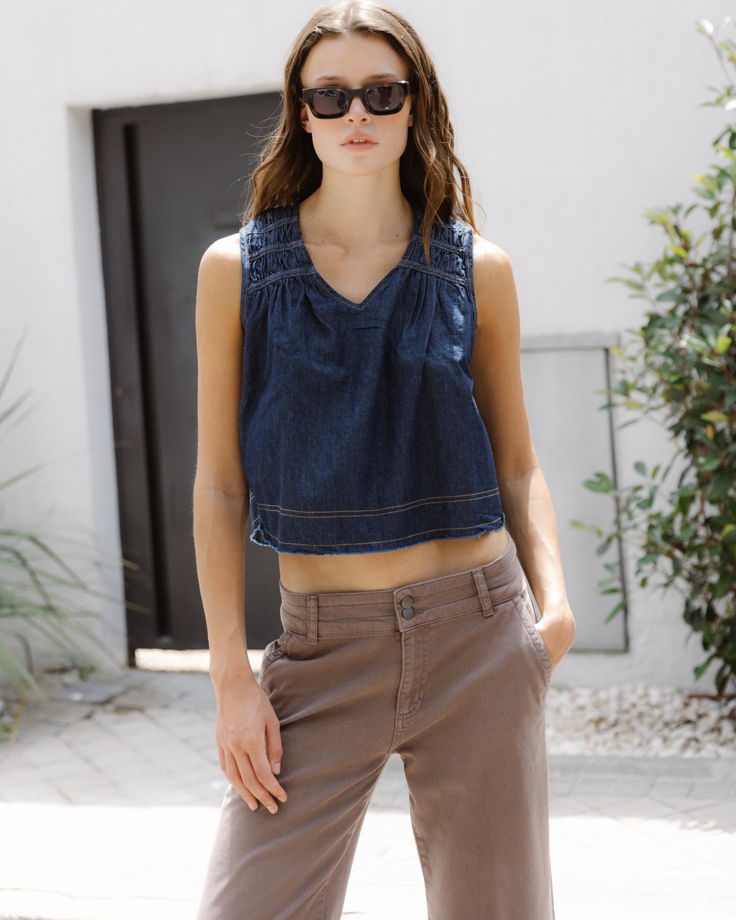 Top Gomas Denim Azul