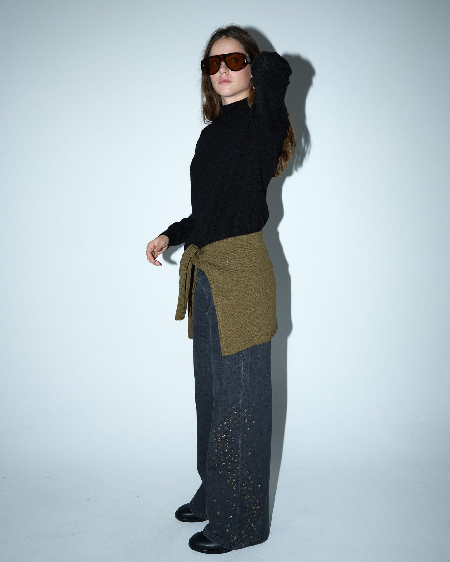 Black Side Star Studded Jeans