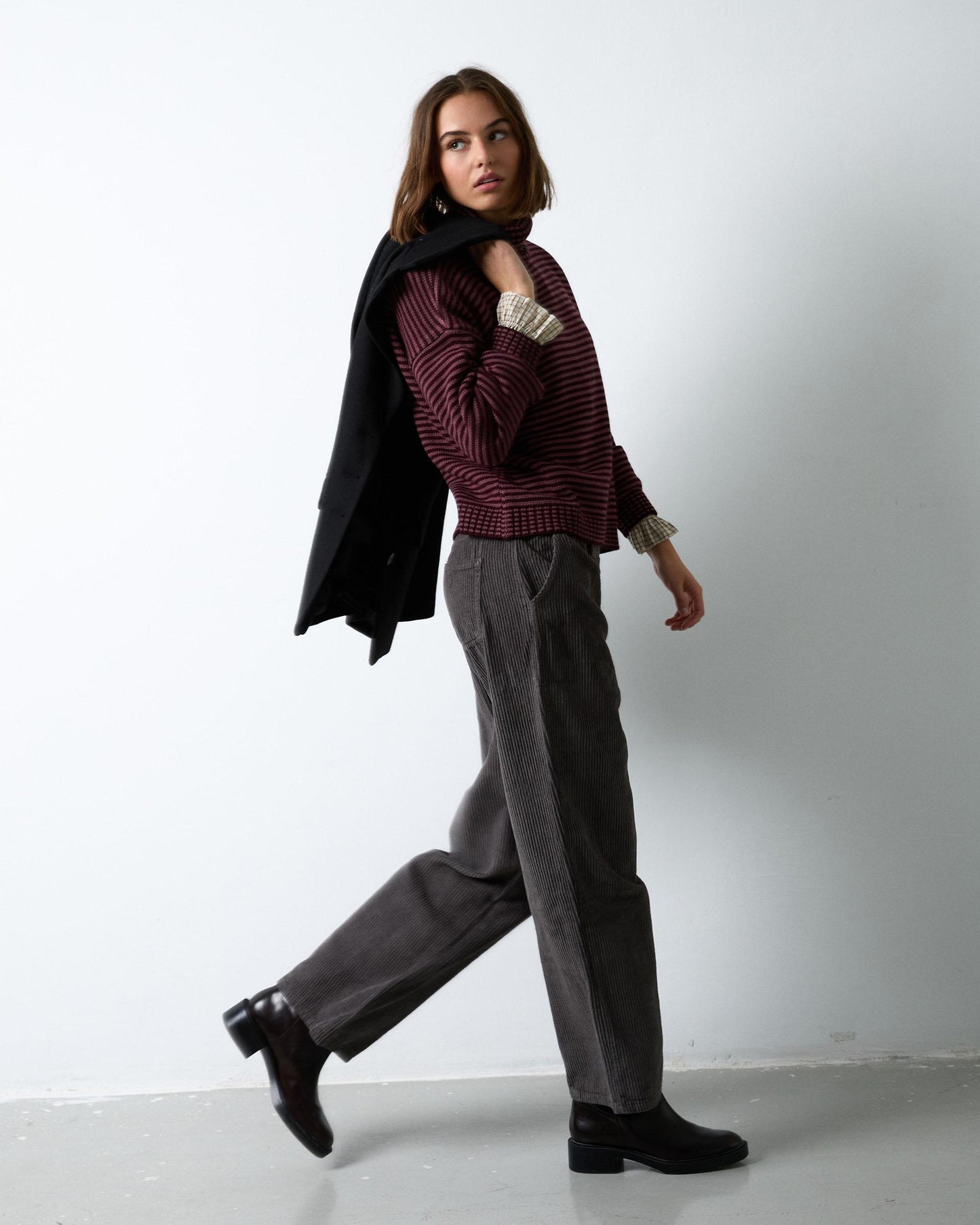 Anthracite Corduroy Trousers with Pleats