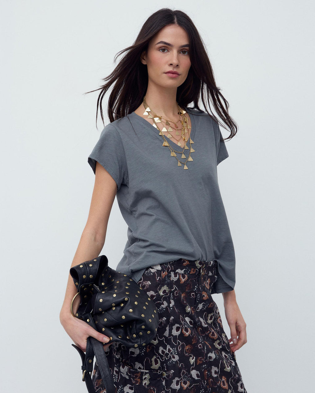 T-shirt Básica Manga Curta Cinzento