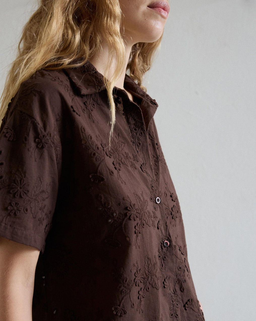 Chemise Manche Courte Ajourés Marron