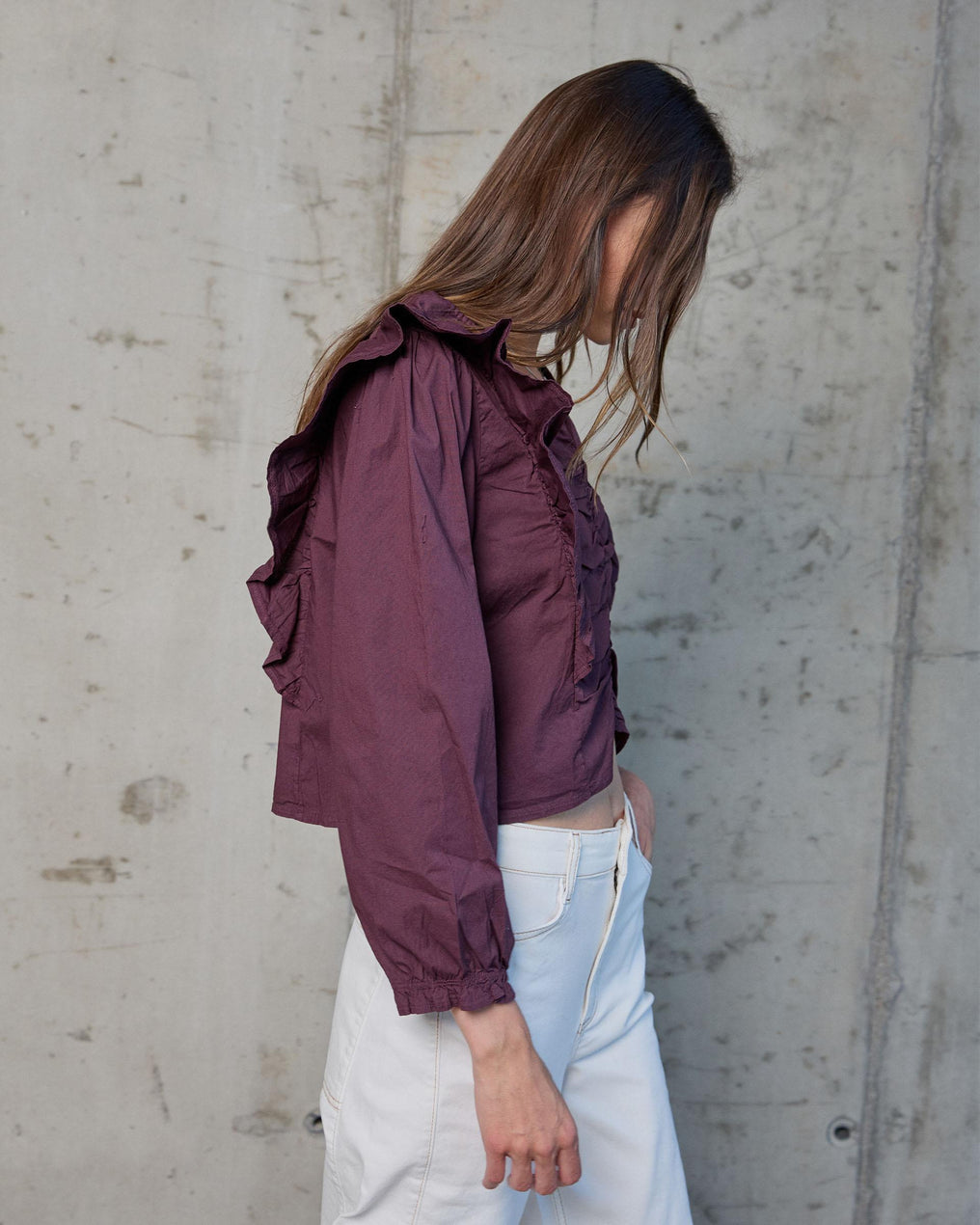 Blusa Fruncido Volante Morado