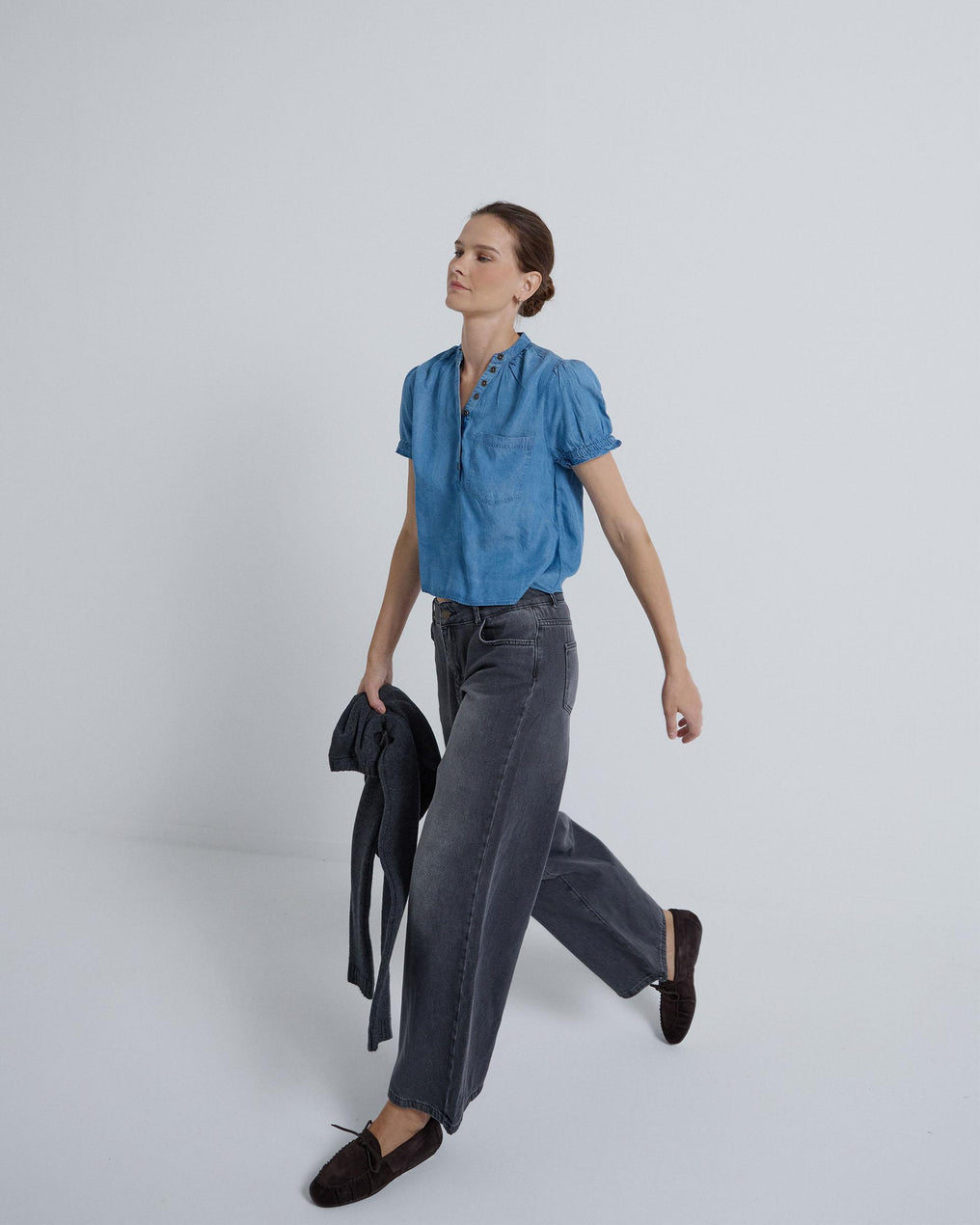 Blusa Jeans Manga Curta Azul