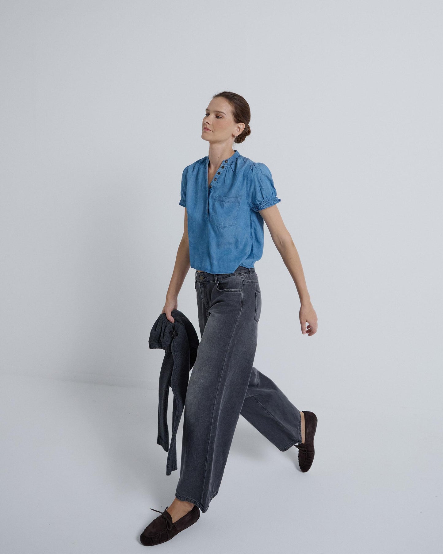 Blusa Jeans Manga Curta Azul