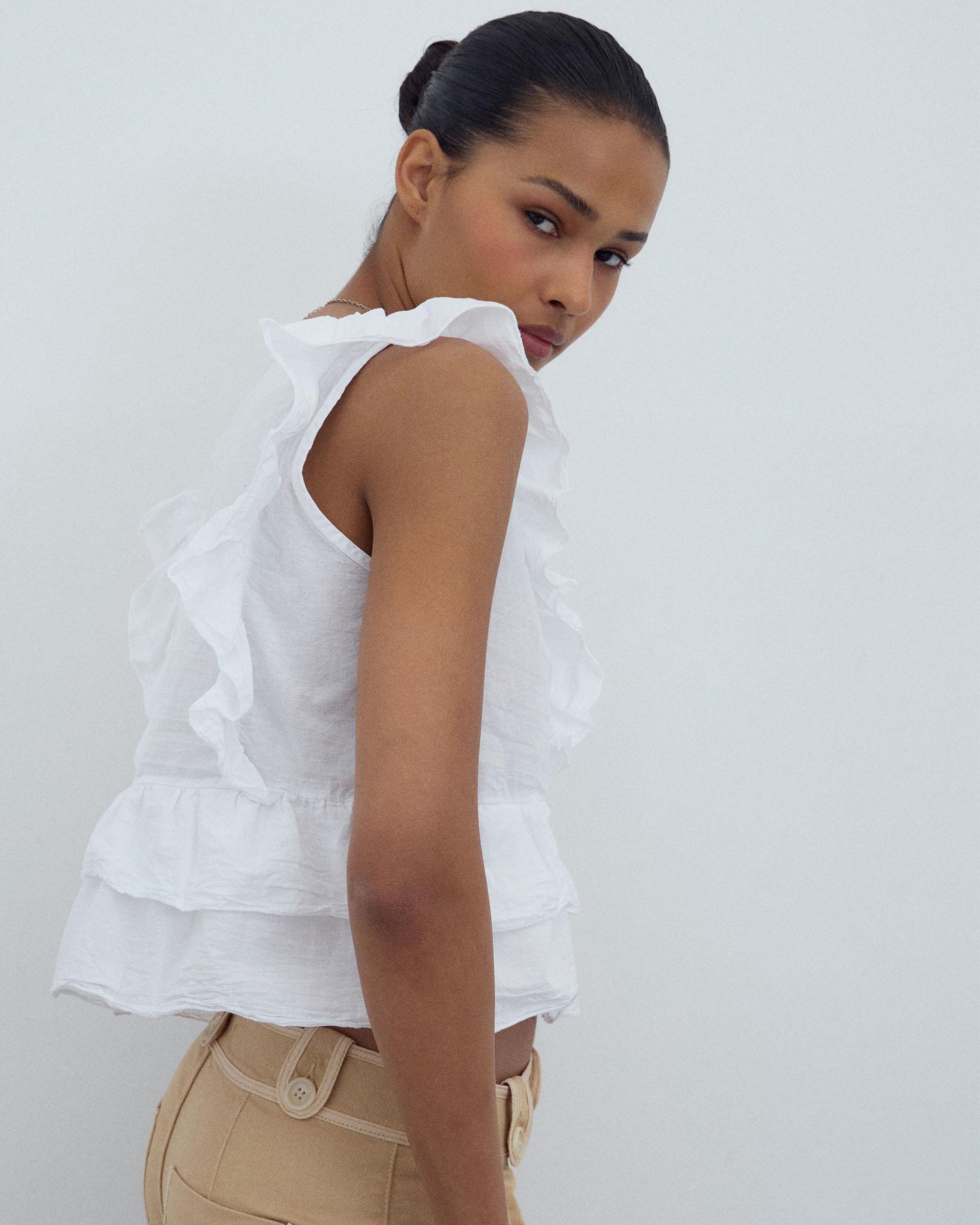 Blusa Cruzada Folhos Branca
