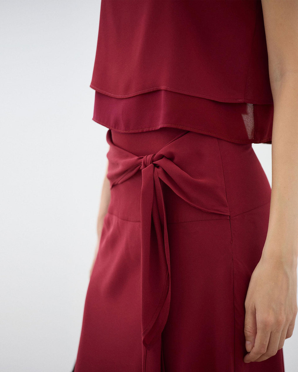 Burgundy Tie-Front Maxi Skirt