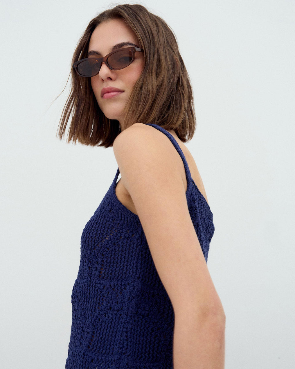 Top Maille Bretelles Ajourés Bleu Marine