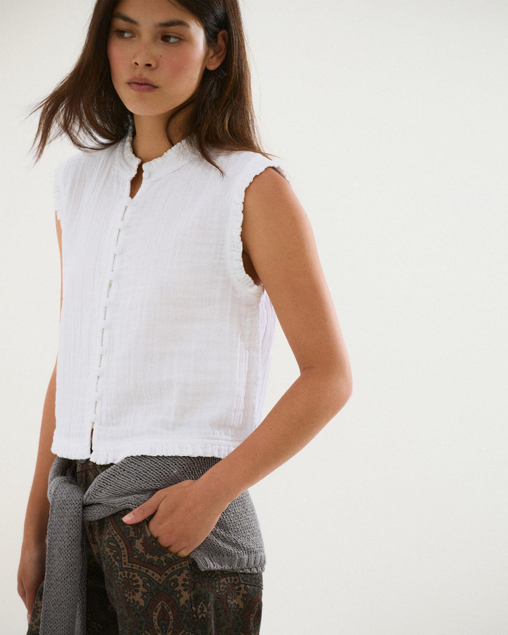 White Ruffled Lined Top