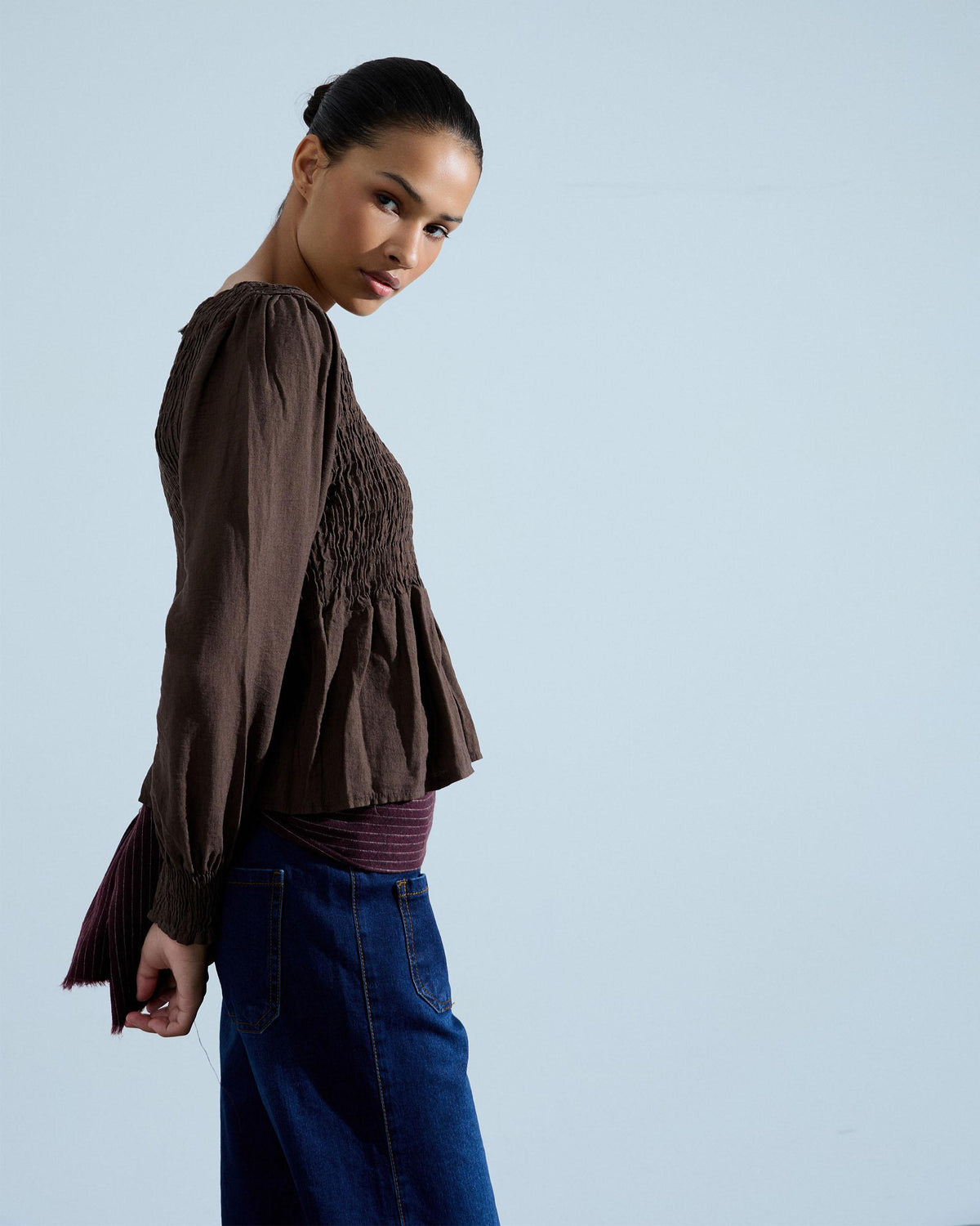 Coated Body Blouse Brown