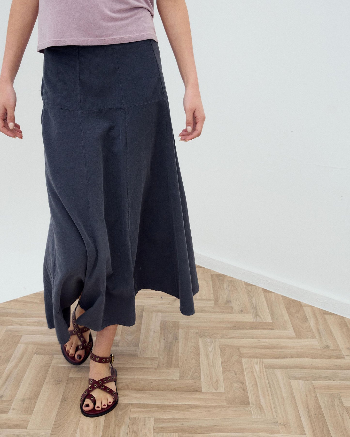Microcorduroy Skirt with Anthracite Yoke