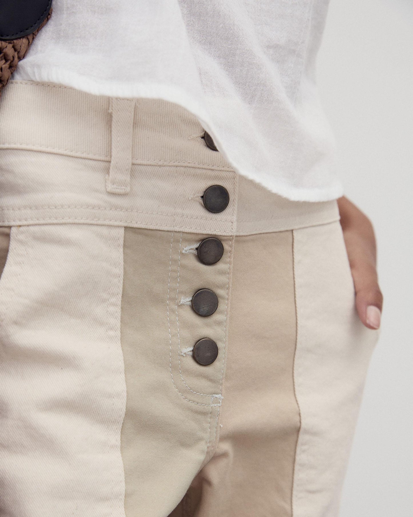 Jeans Contrastes Beige
