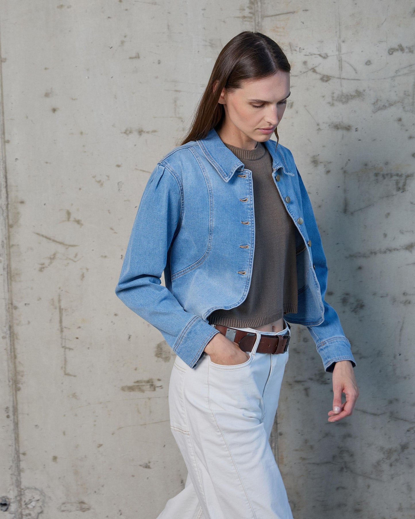 Light Blue Puff Sleeve Denim Jacket