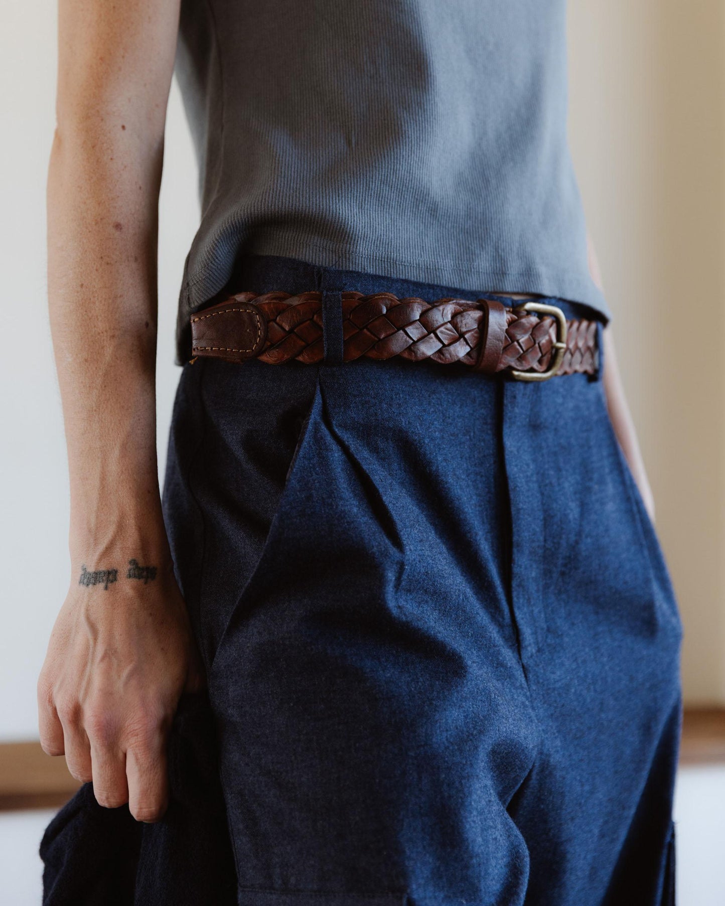 Cinturón Piel Trenzado Marrón