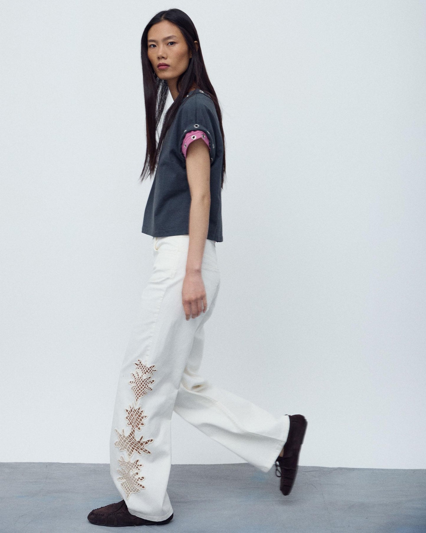 Jeans Detalhe Crochet Branco