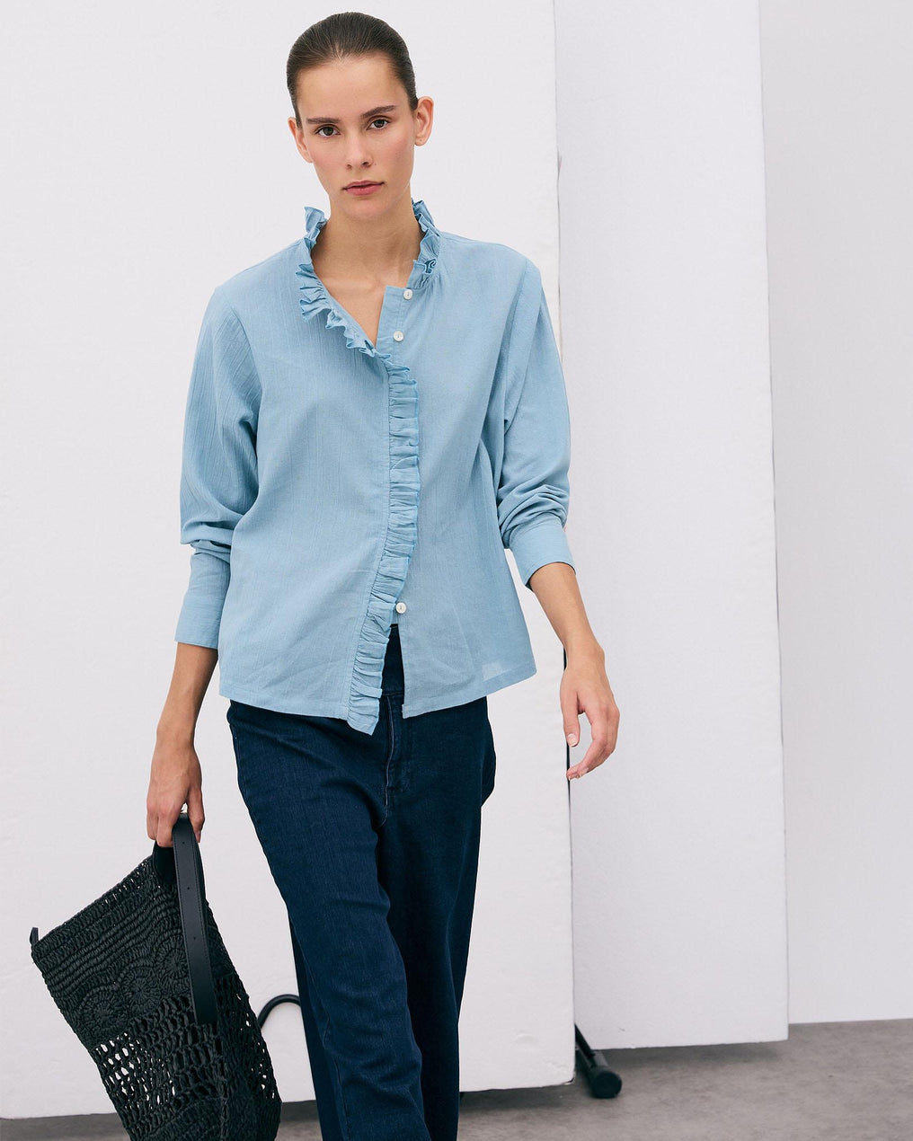 Blouse Volants Picot Bleu