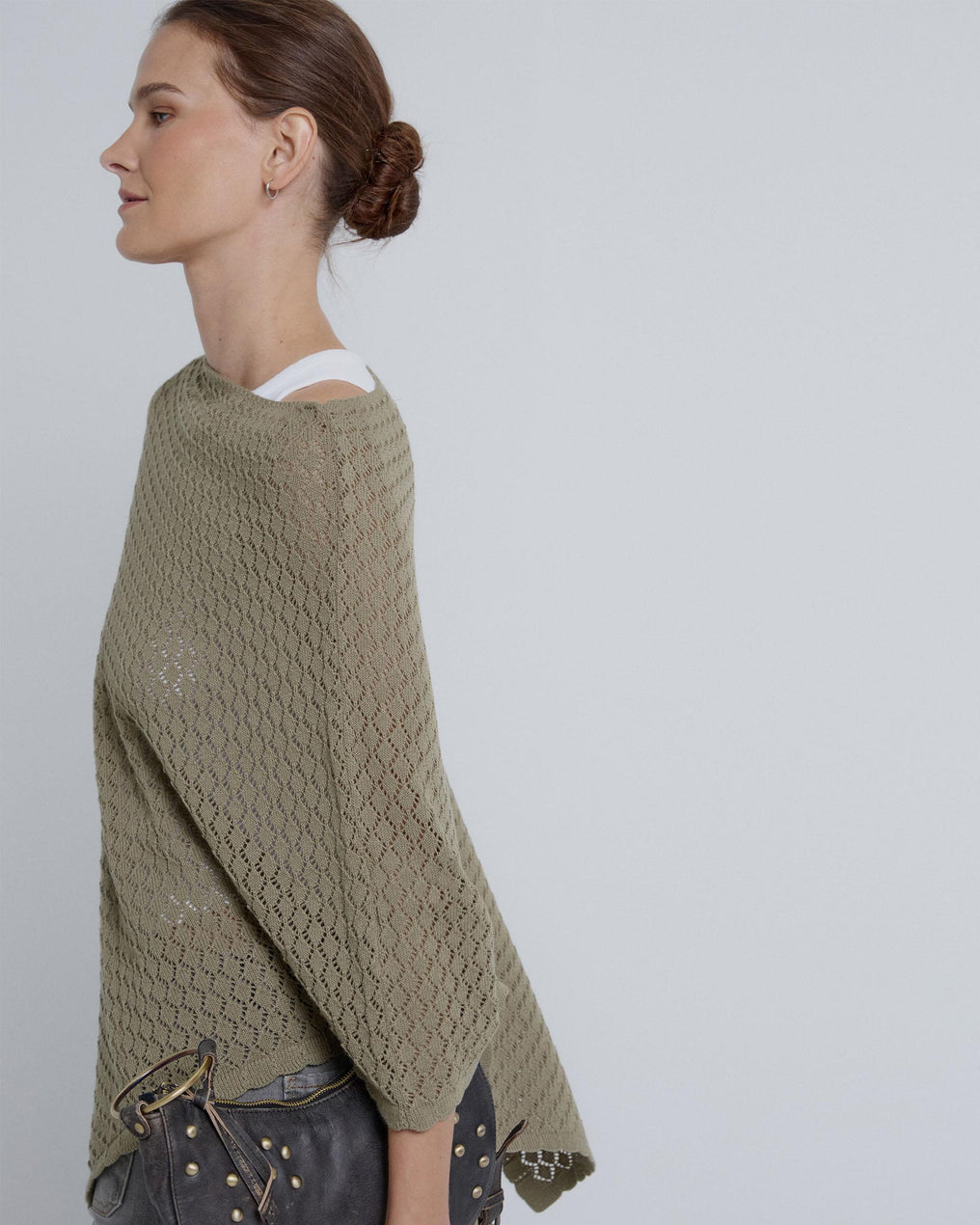 Green Peak Openwork Poncho