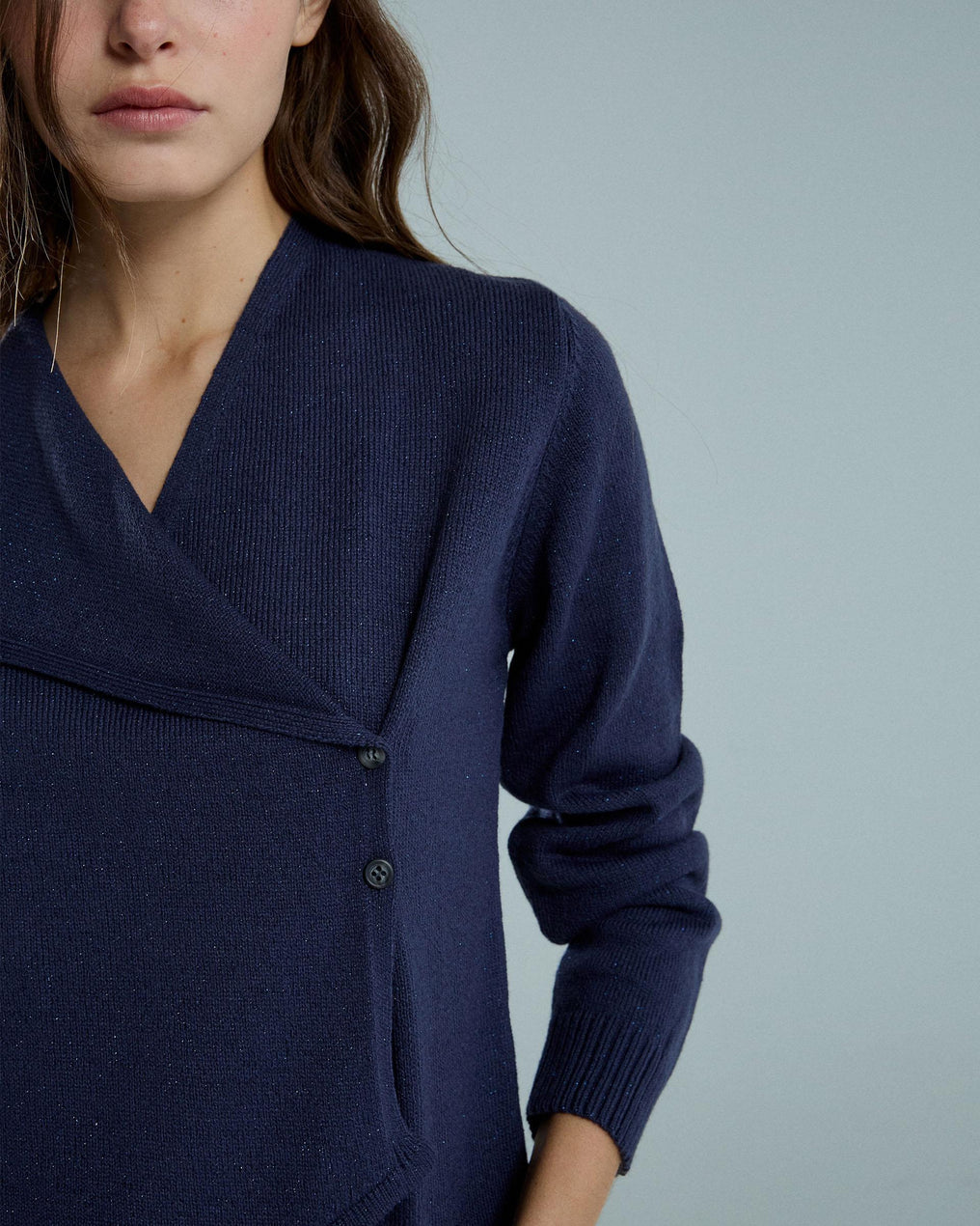 Jersey Botones Laterales Cuello Pico Azul Oscuro