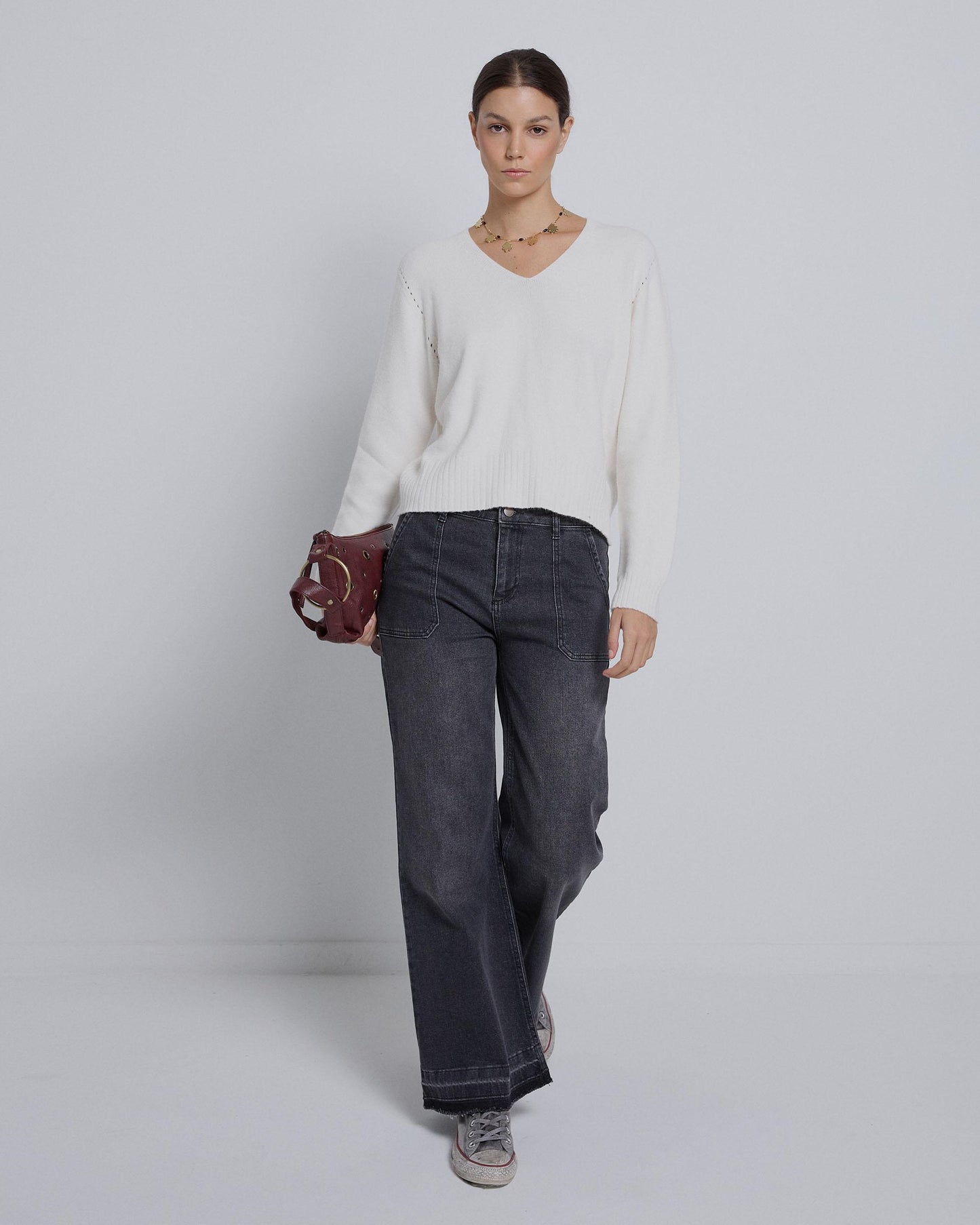 Jersey Cuello Pico Blanco