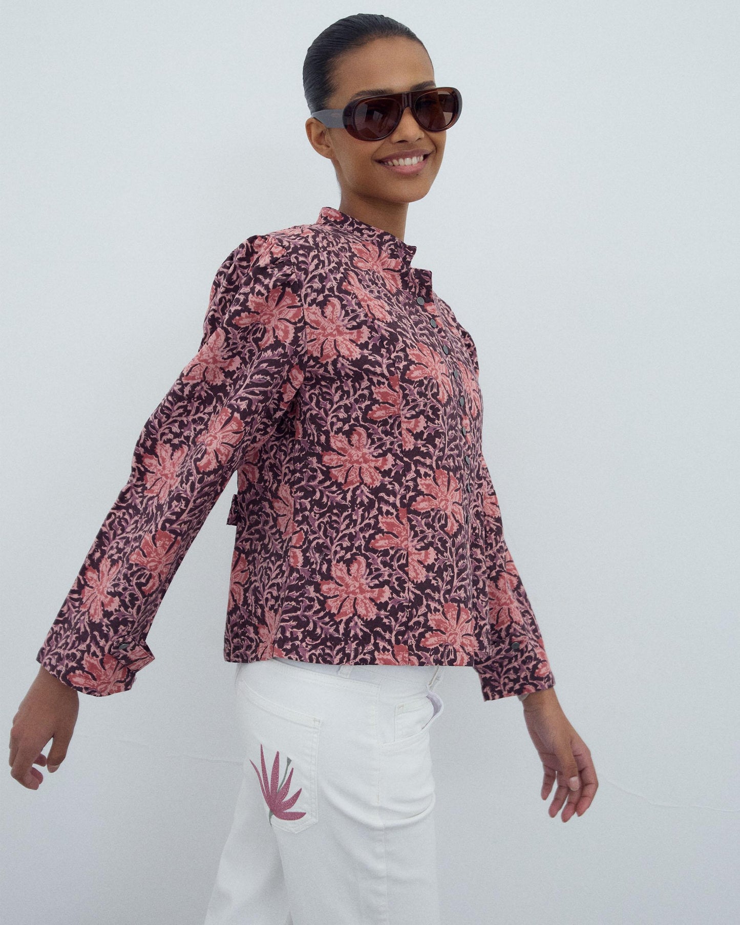 Veste Boutons Imprimé Floral Rose