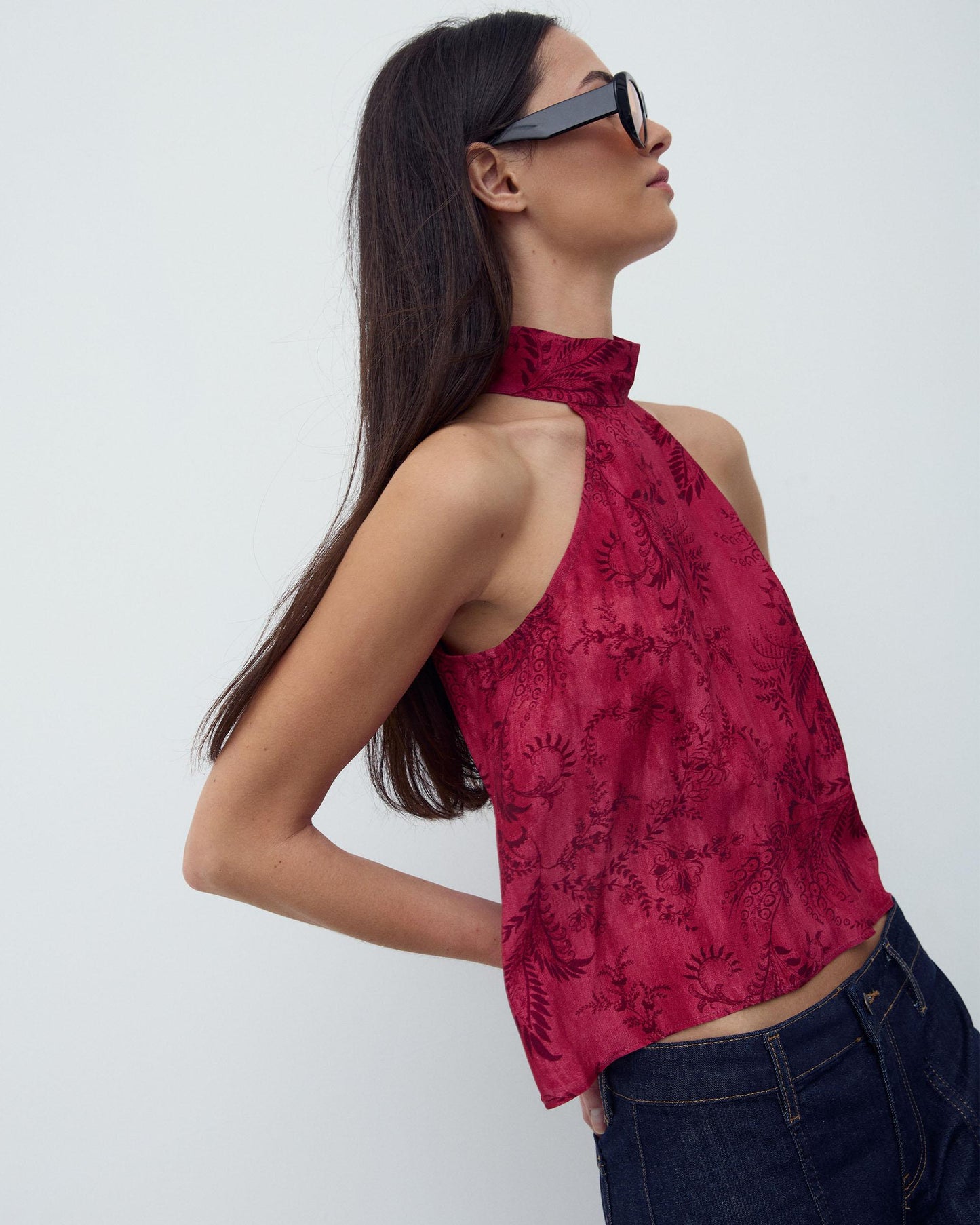 Top Halter Estampado Fucsia