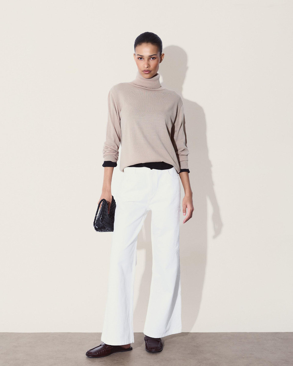 Jersey Punto Fino Cuello Vuelto Beige