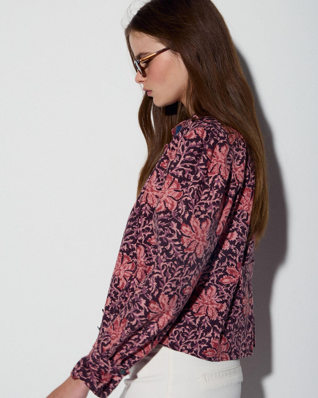 Chaqueta Botones Estampado Floral Rosa