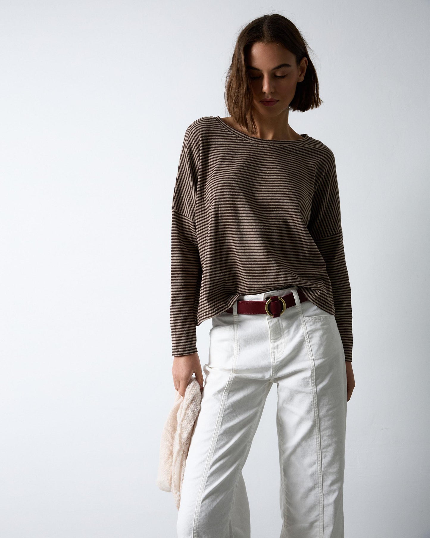 Brown Striped Round Neck T-shirt