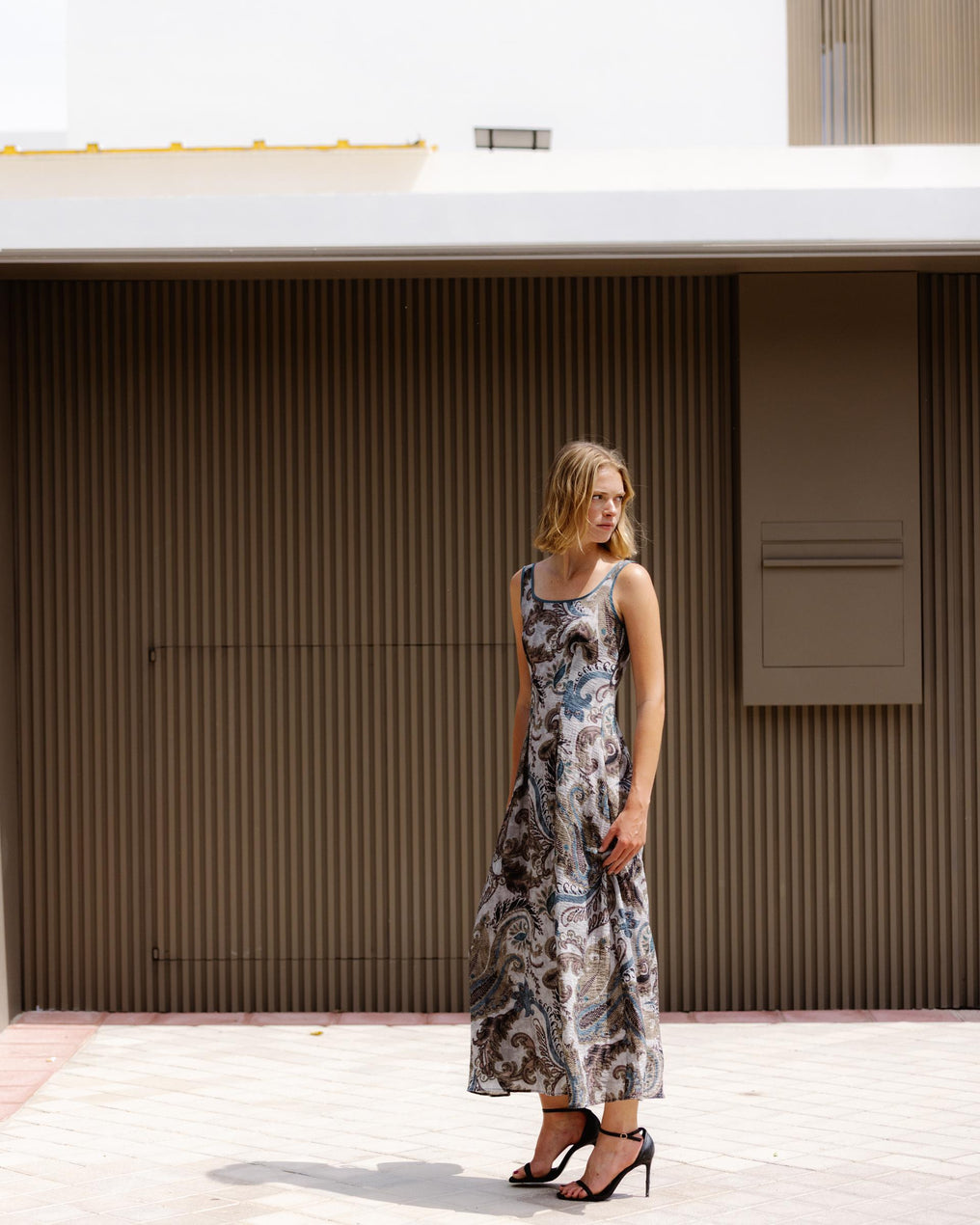 Vestido Tirantes Estampado Ribete Azul