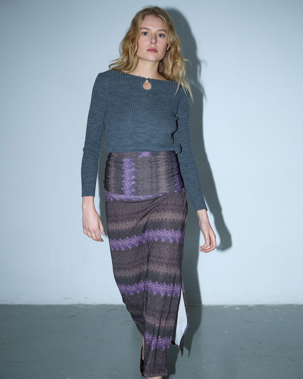 Purple Zigzag Print Skirt