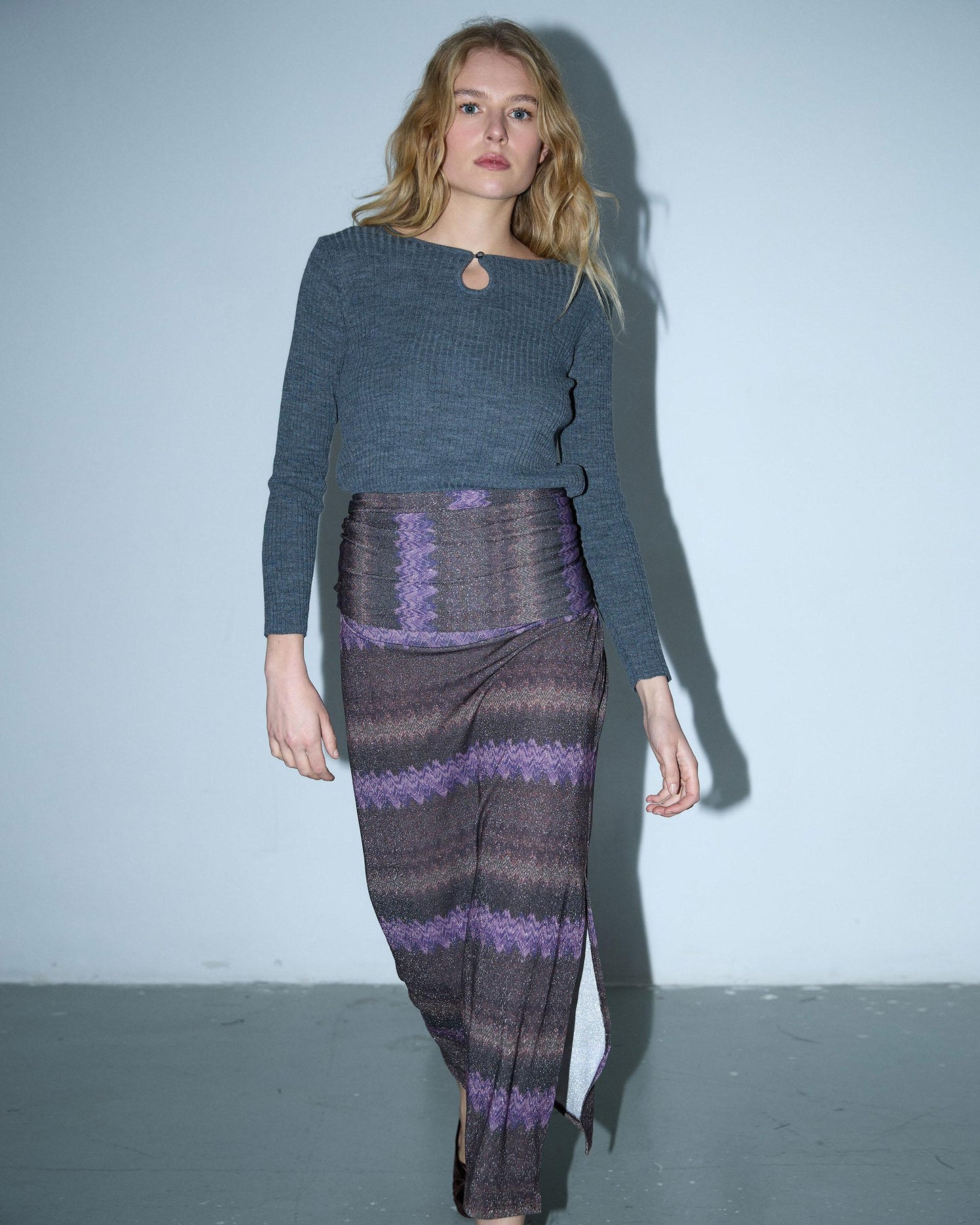Purple Zigzag Print Skirt