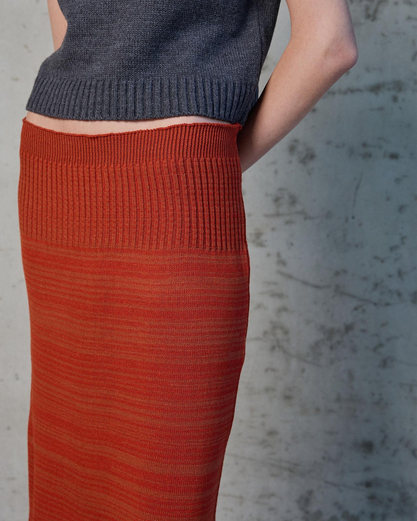 Two-tone Orange Knit Skirt