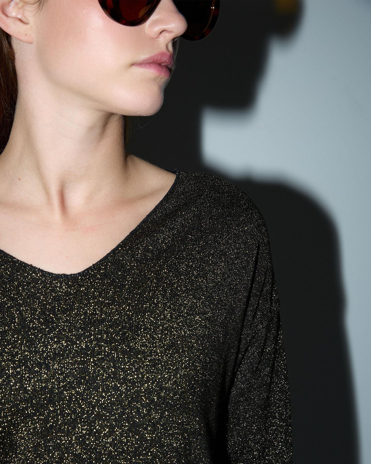 T-shirt preta de manga comprida com lurex