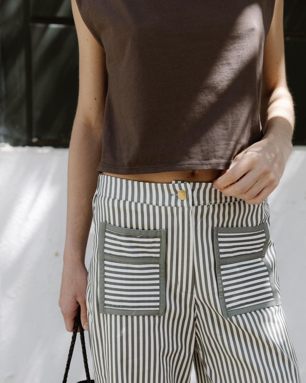Jeans Rayures Poches Contrastant Vert