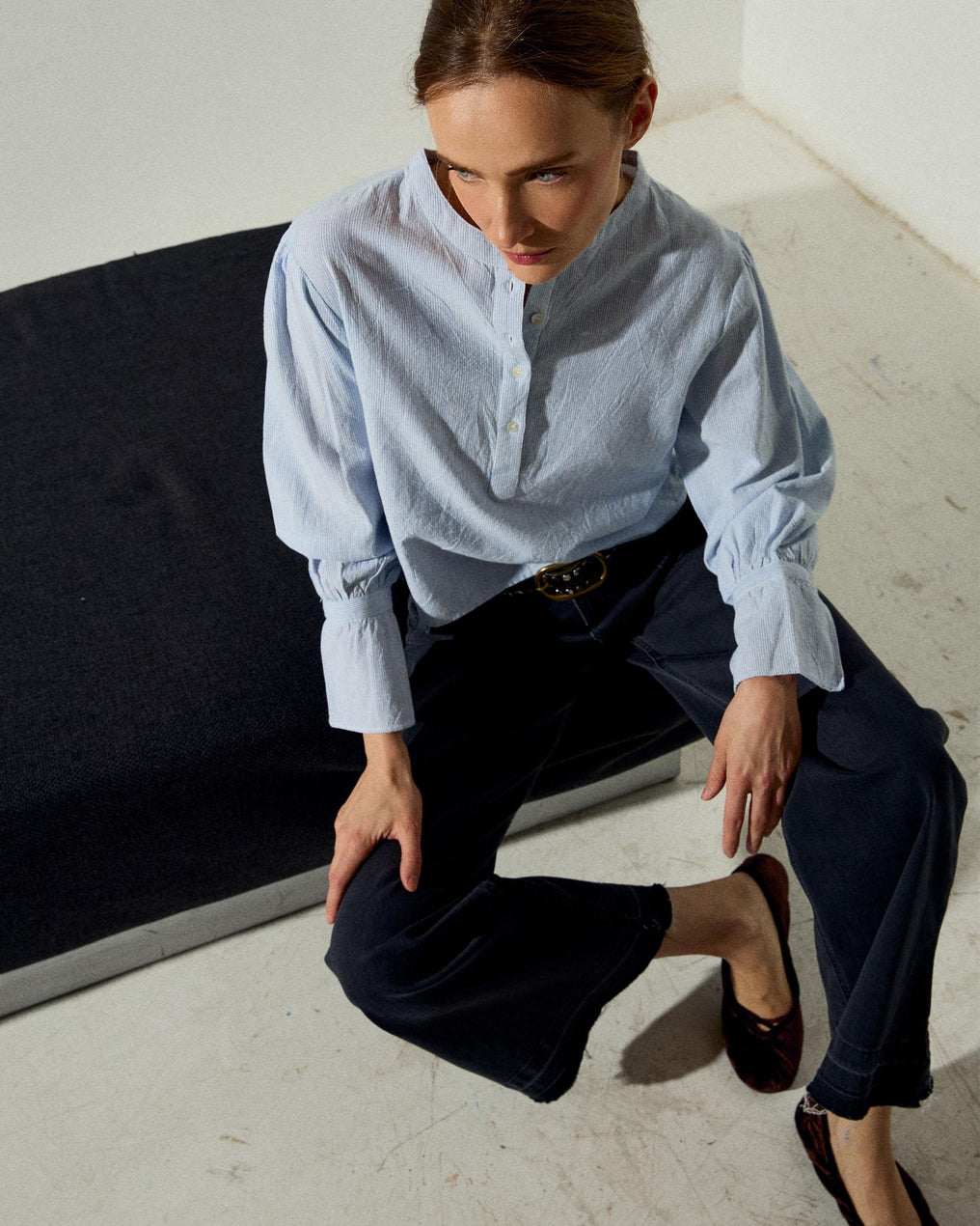 Blusa Estampado Rayas Detalle Puños Azul