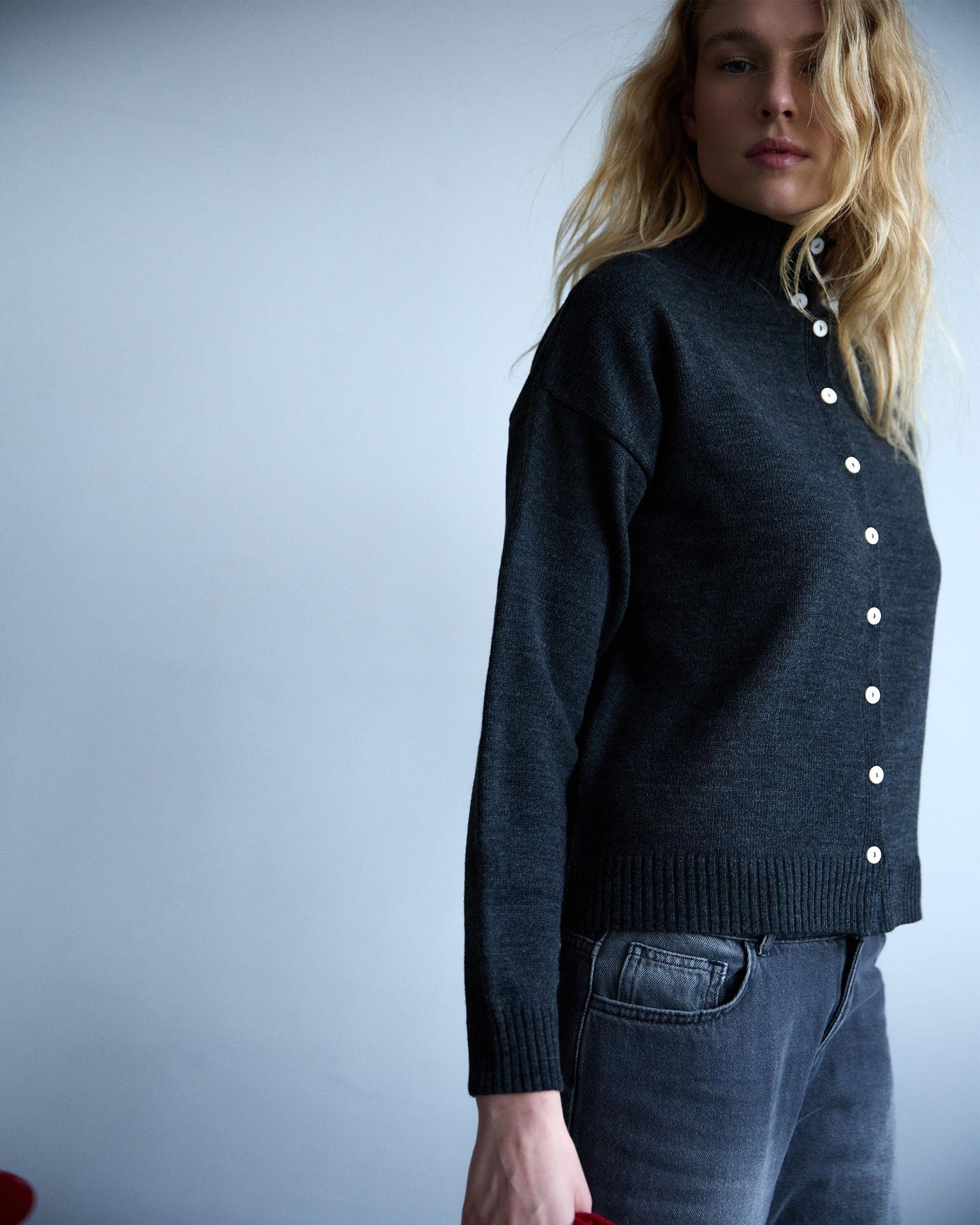 Chaqueta Punto Cuello Subido Antracita