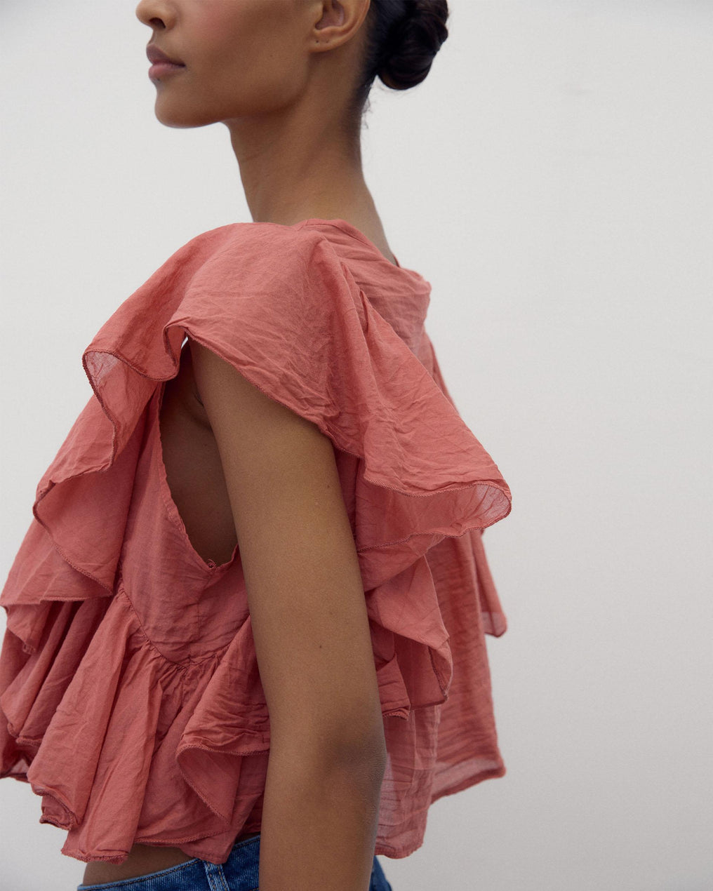 Blusa Botones Volantes Teja