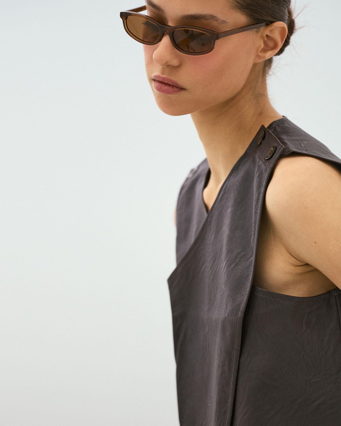 Brown Faux Leather Wrap Top