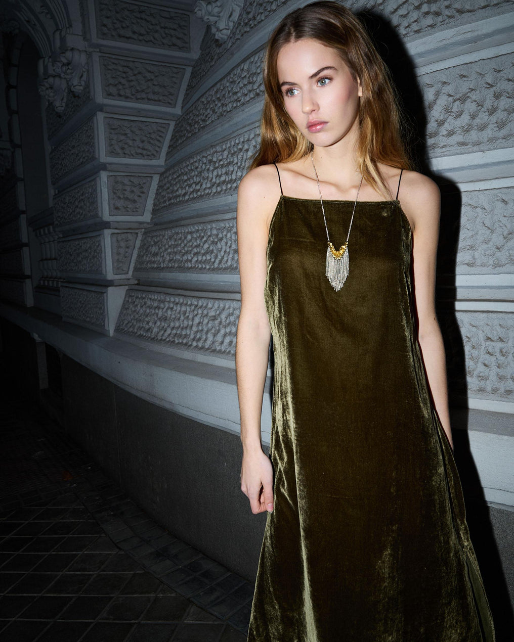 Vestido Largo Terciopelo Verde Oscuro