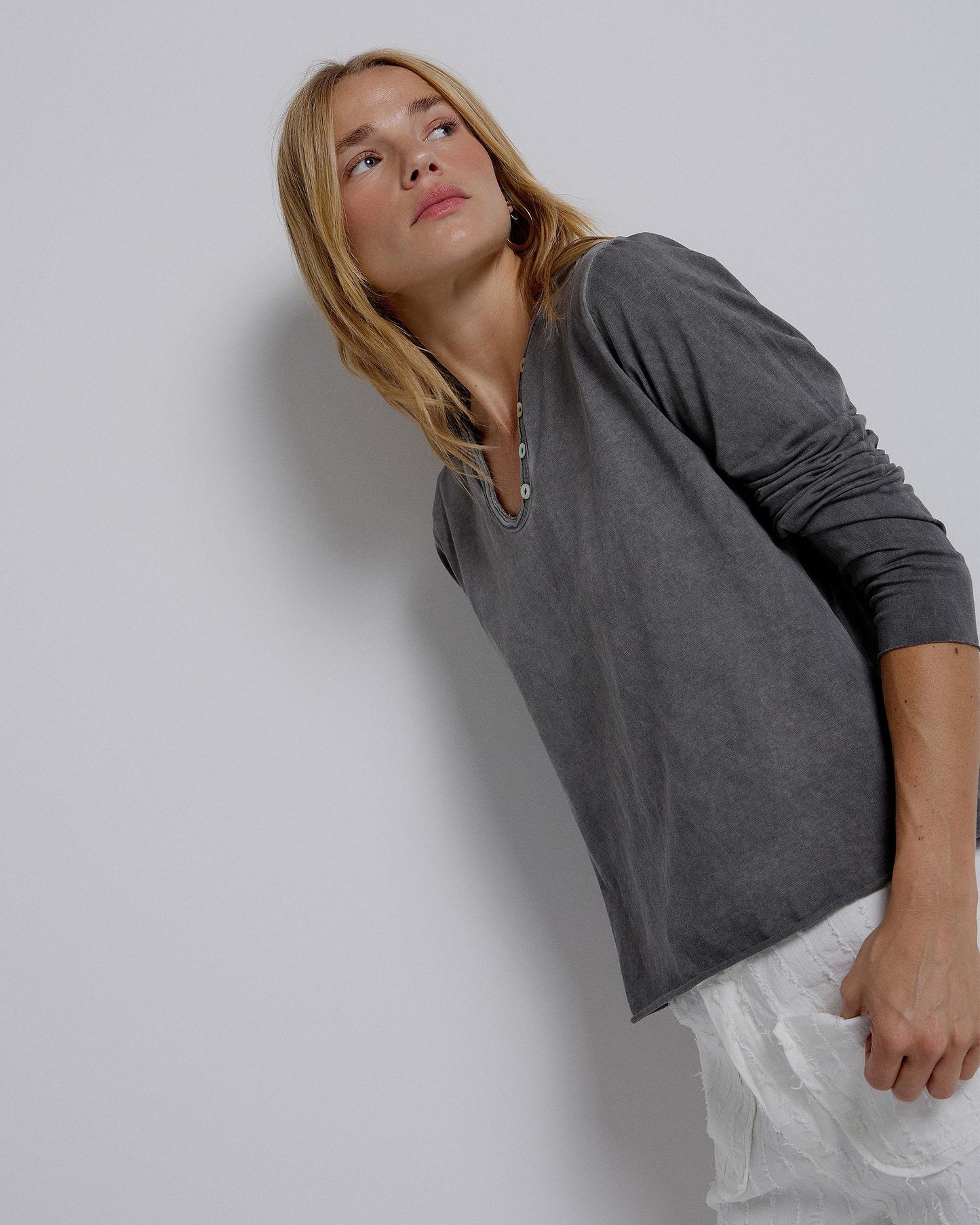 T-shirt de manga comprida com botão antracite