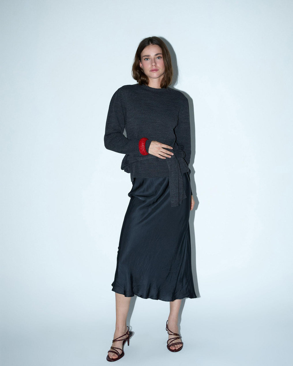 Jersey Pliegues Hombros Rib Mangas Antracita