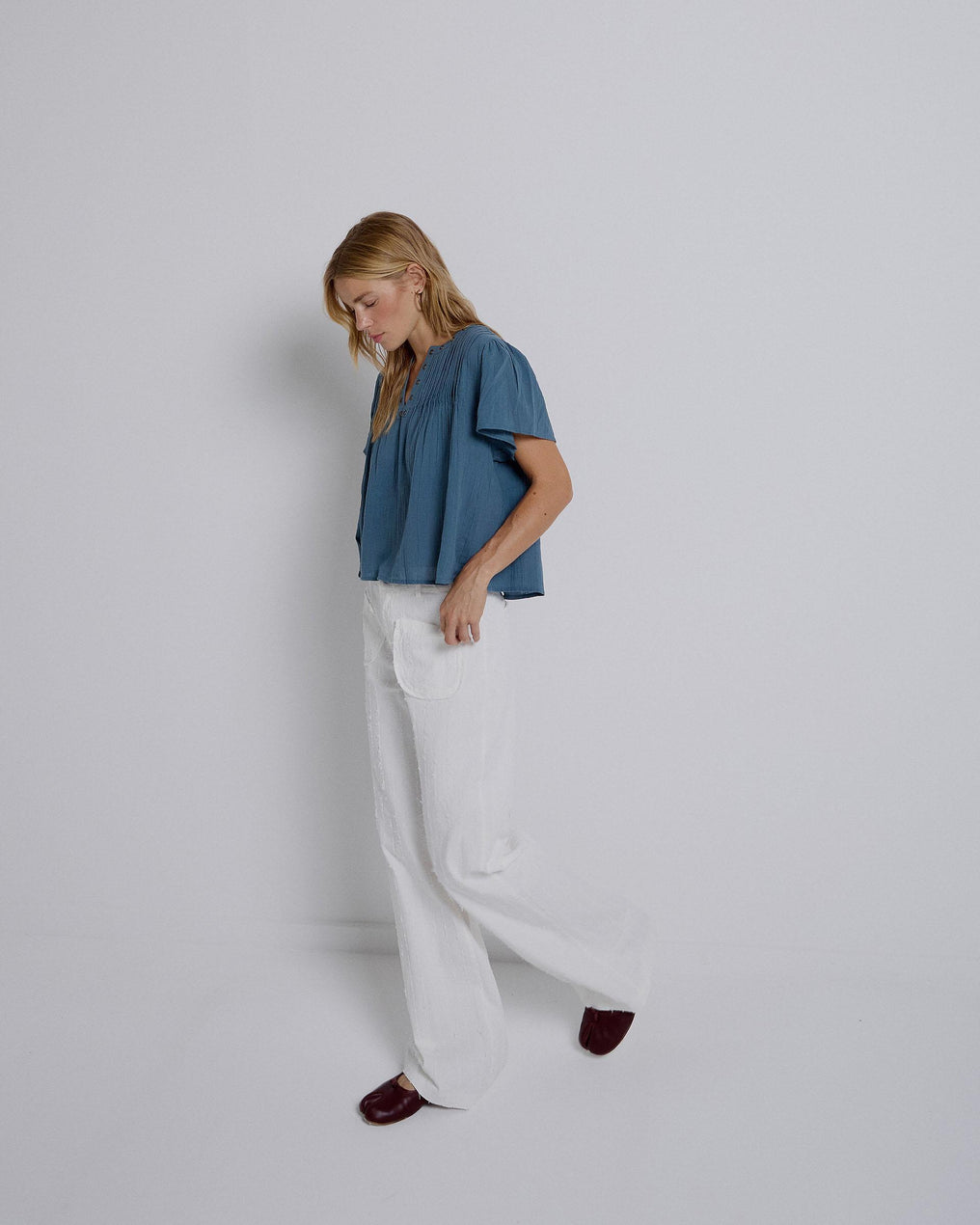 White Striped Trousers with Patch Pockets